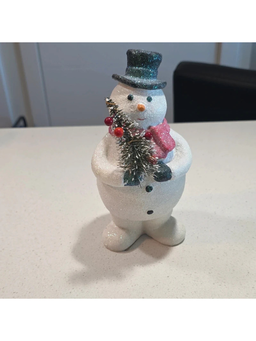 Decorative Snowman Figurine with Top Hat and Red Scarf